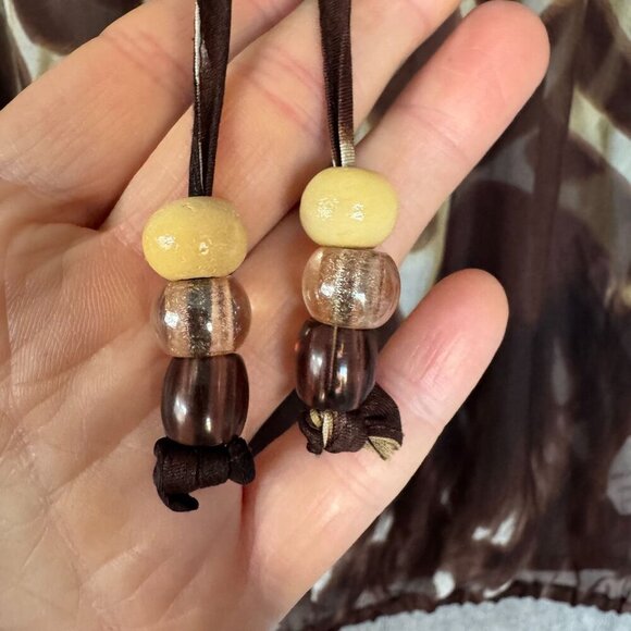 90s Vintage Karen Kane 100% Silk Brown Giraffe Print Ballon Sleeve Blouse Size M - Picture 3 of 12